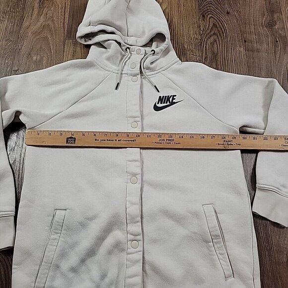 Nike Sportswear Rally Hooded Jacket Womens Small Beige Snap Sweatshirt Long Slv - Picture 4 of 8